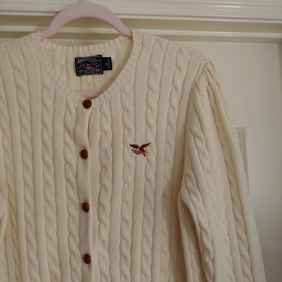 American Living Cream Cable Knit Y2k Preppy Academia Indie Button Cardigan XL - Picture 3 of 12